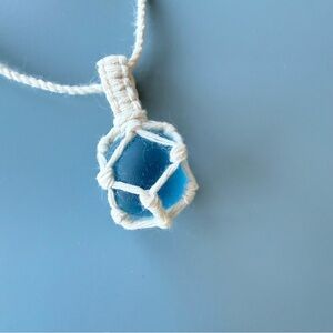 Glass Float Pendant, Blue, Seaglass Marble Necklace